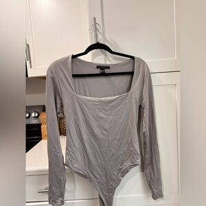 Forever 21 Light Gray Long-Sleeve Square Neck Bodysuit